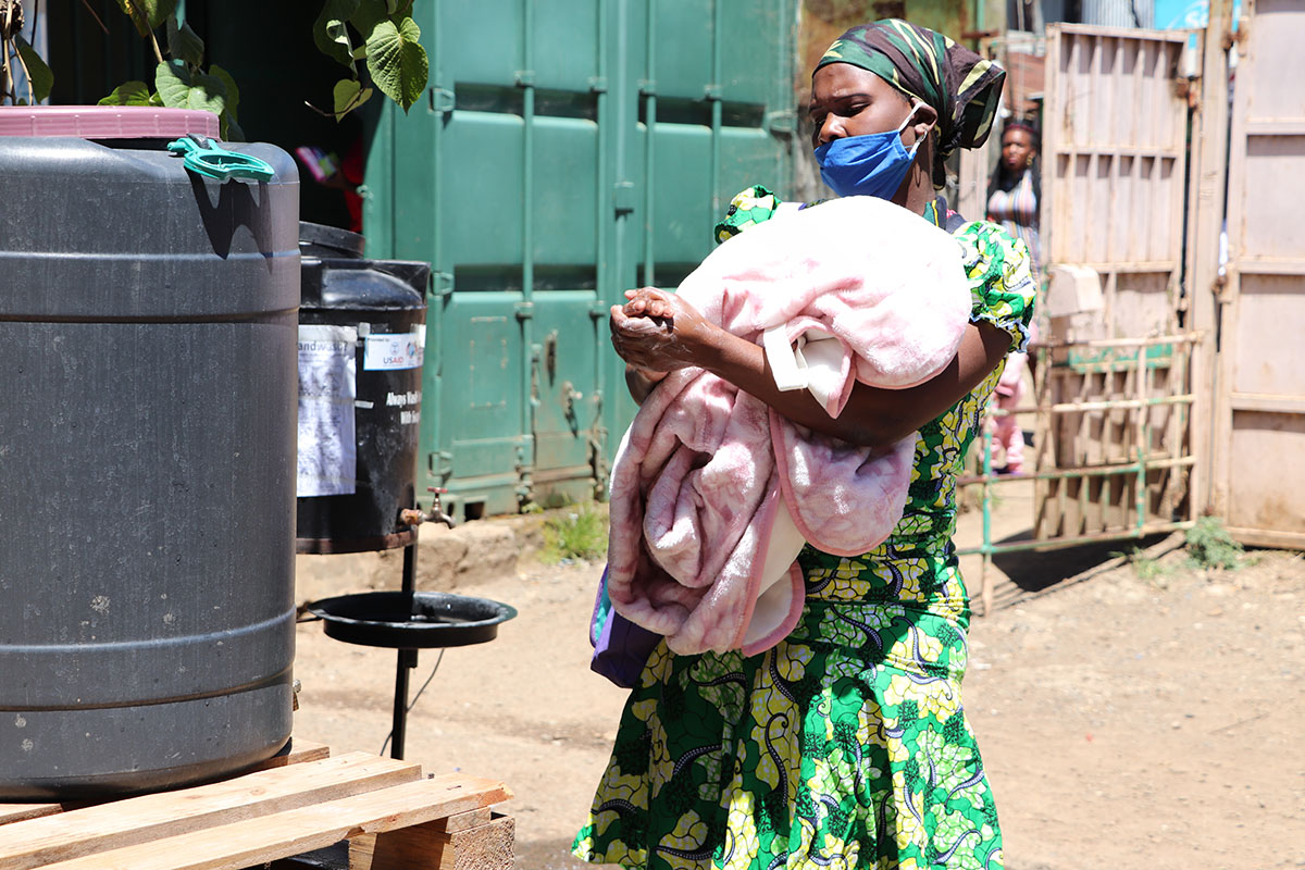 A handwashing station was installed at entrance of the Ruben Centre