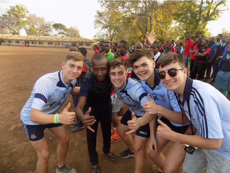 St Aidan's CBS students before the football match against Sinon Secondary School