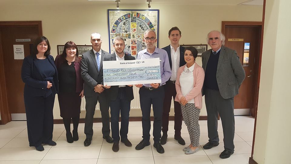 L-R: Jenni Barrett (CEO, ERD), Emma Pearson (Teacher), Foncy McConnell (Principal), Noel O’Kane (past pupil), Br. John Casey (CLT), Patrick Bogues (past pupil), Una Doherty (Teacher) Paddy McMahon (CBS Omagh, Board of Governors)